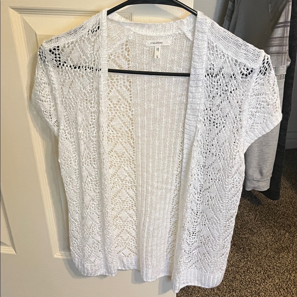 Maurices White Open Weave Short Sleeve Cardigan